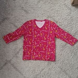 Kim Rogers Women's Pink Floral V-Neck 3/4 Sleeve Top Size Petite Small